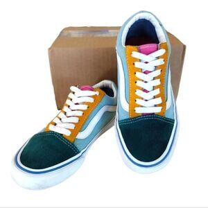 VANS Old Skool Blue Colorblock Suede Canvas Skate Sneakers W6 Y4.5